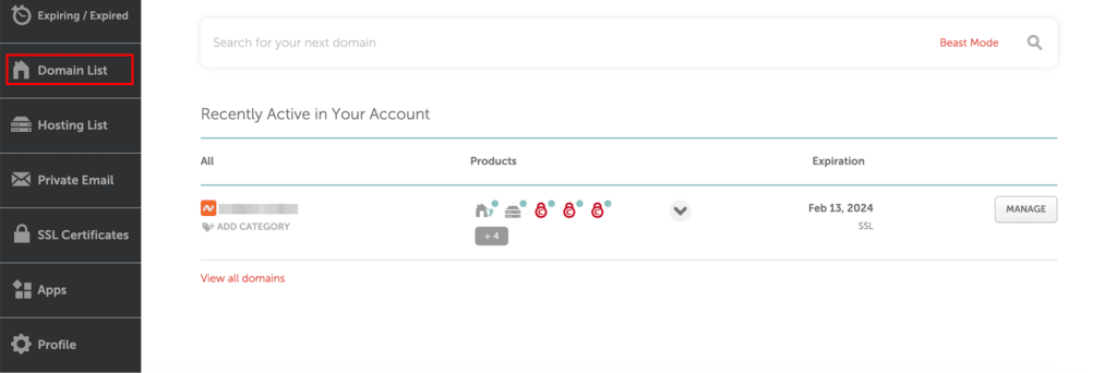 إدارة الدومينات في لوحة تحكم Namecheap